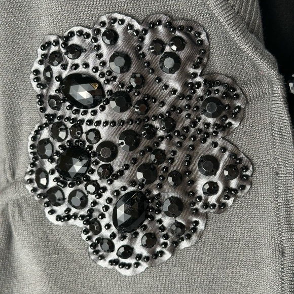 White House Black Market Grey Silk Blend Beaded cardigan Women's XL Elegant Chic - Picture 9 of 10